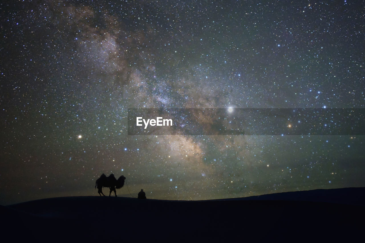 Amazing views of the gobi desert under the night starry sky.