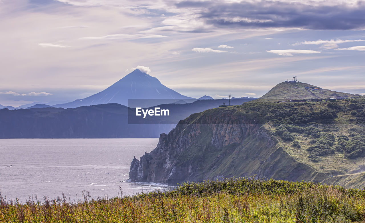 View of avacha bay and vilyuchinsky volcano on kamchatka peninsula