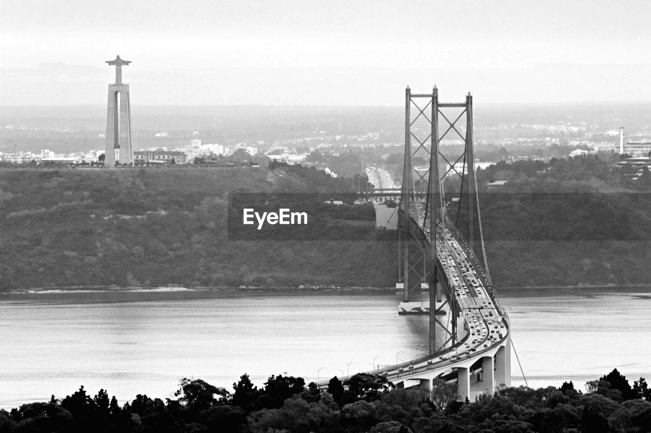 High angle view of suspension bridge over river