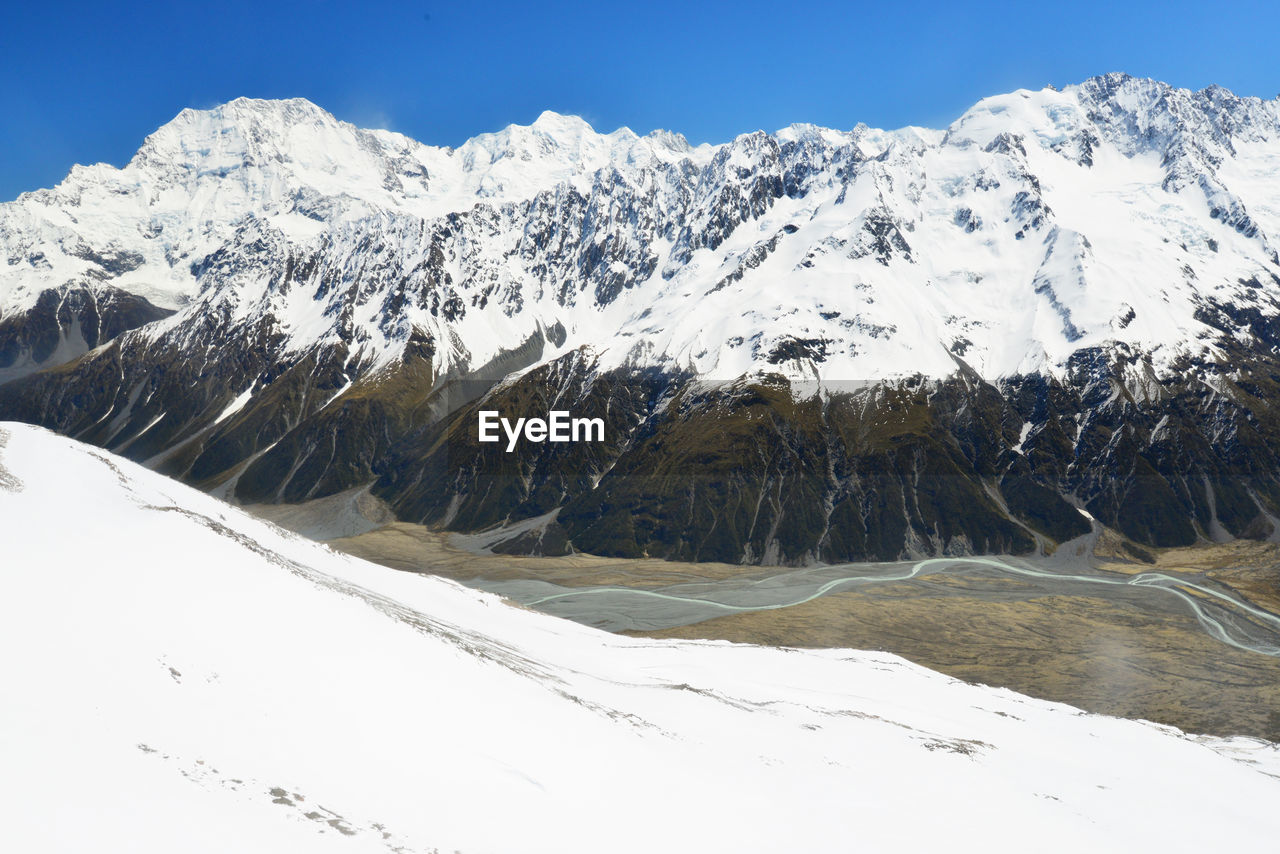 Scenic view of snowcapped mountains at mt cook national park