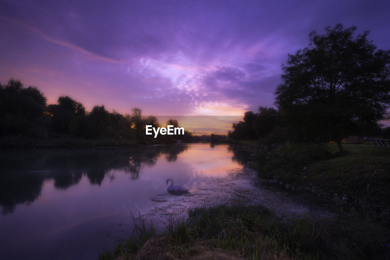 Scenic view of lake against sky during sunset