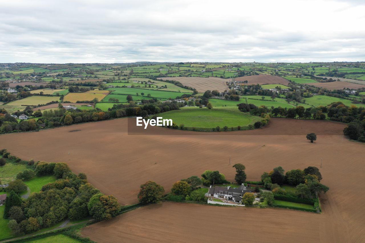 Scenic view of agricultural landscape against sky