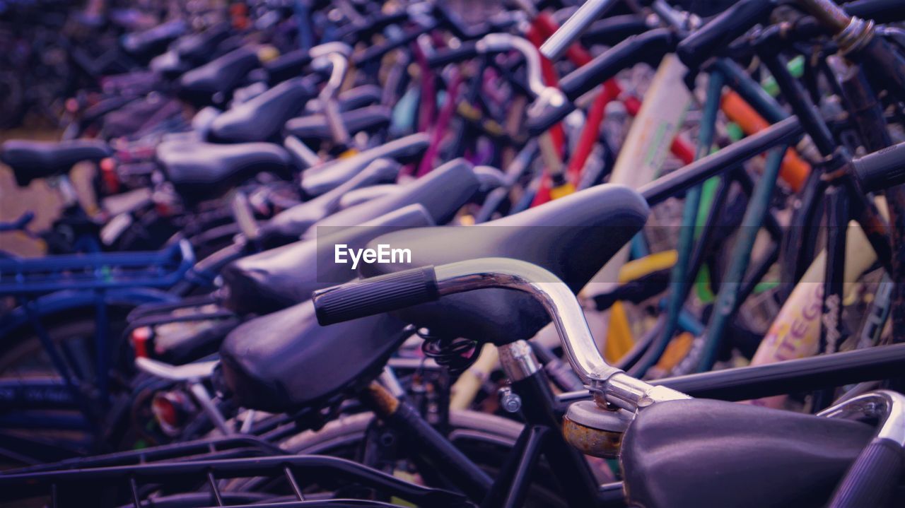 Full frame shot of bicycles parked outdoors