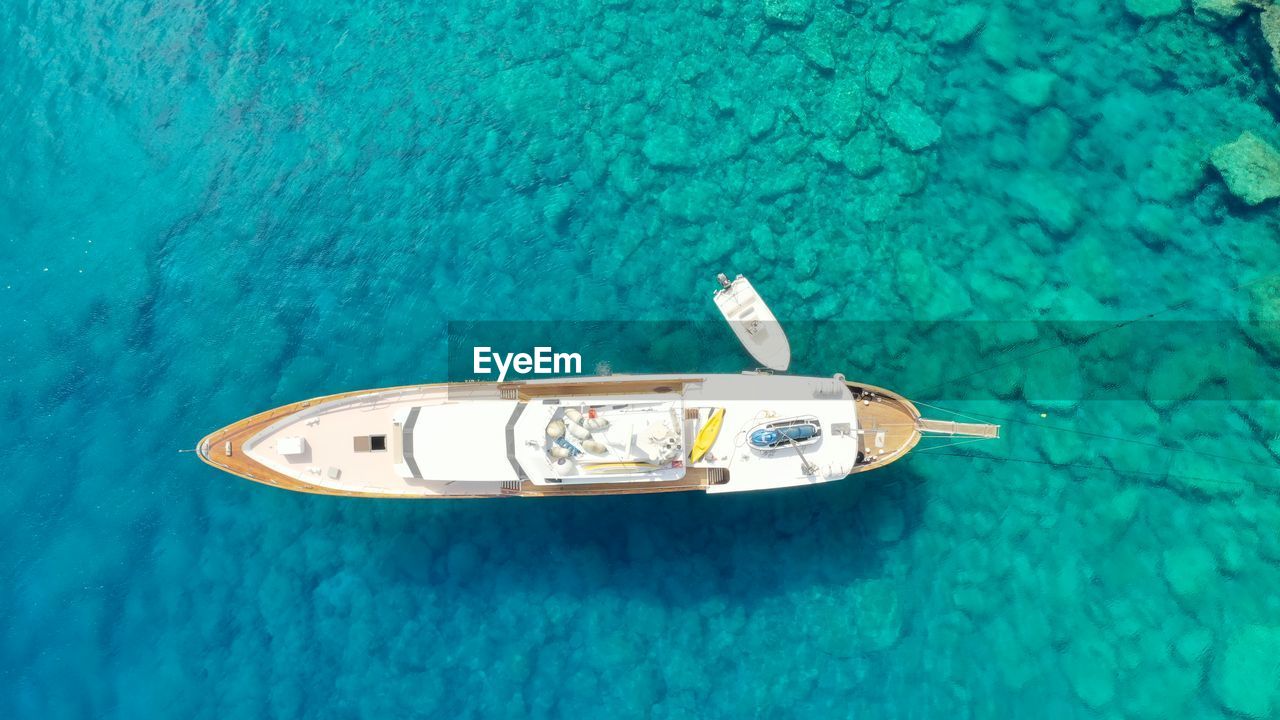 High angle view of sailboat in sea