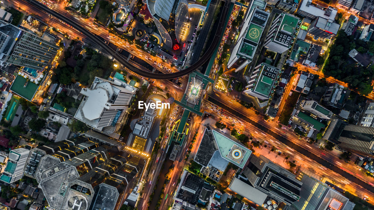 Aerial view of illuminated cityscape