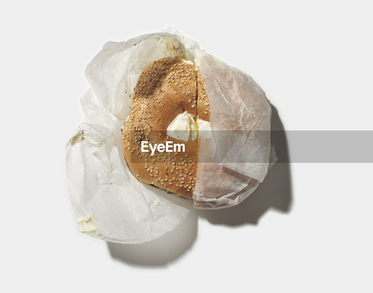 Toasted sesame bagel with cream cheese