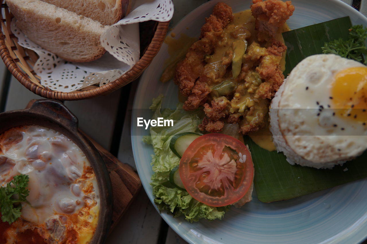 High angle view of food on table