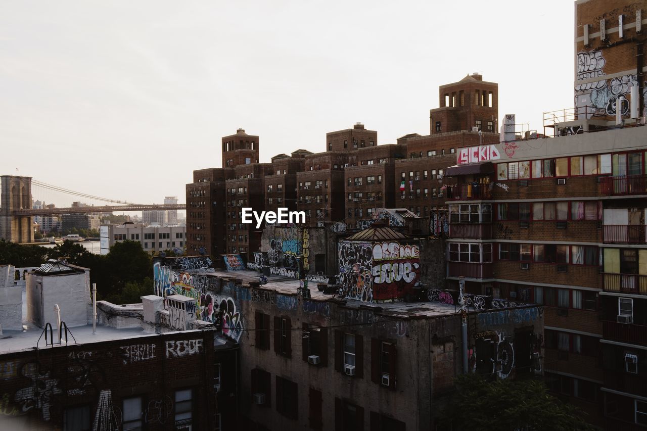 High angle view of buildings against sky