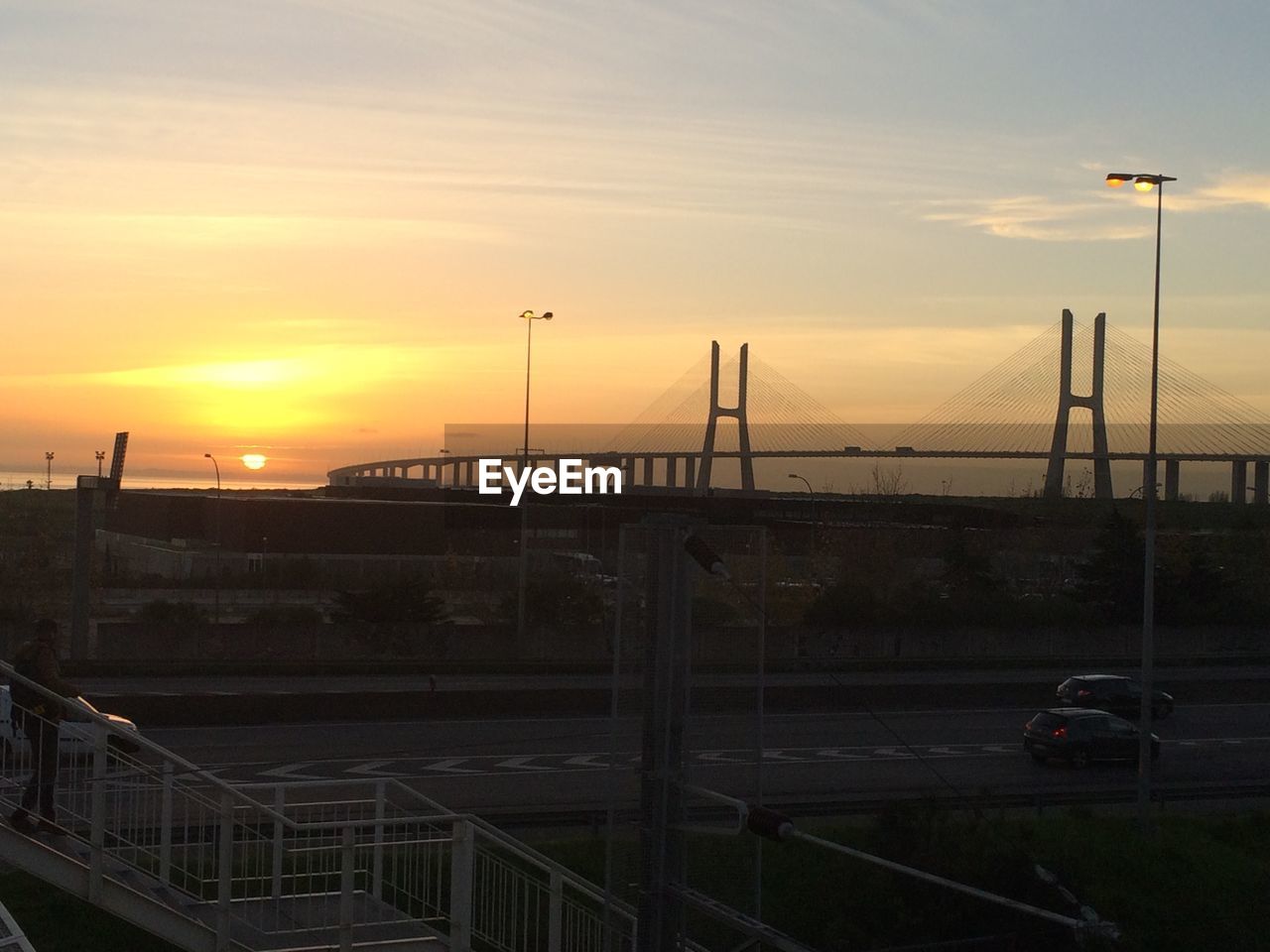 View of bridge at sunset