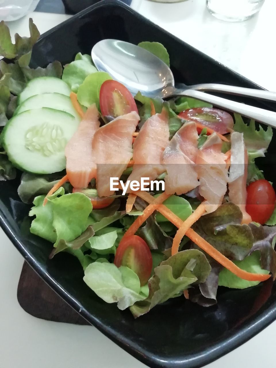 High angle view of chopped vegetables in plate