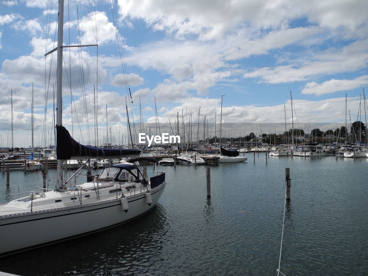 Boats moored in harbor