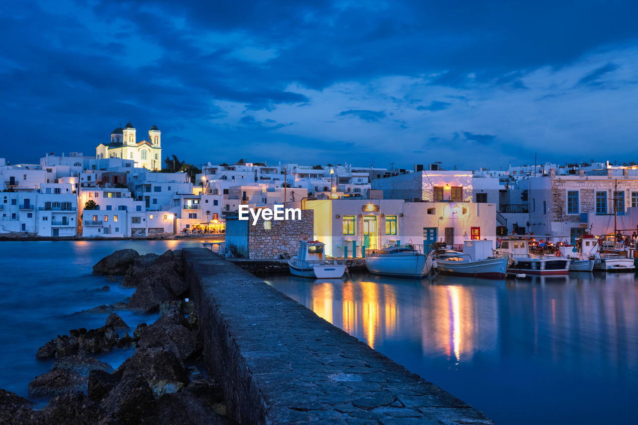 Picturesque naousa town on paros island, greece in the night