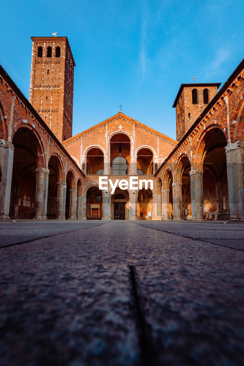 Low wide view of the basilica of sant'ambrogio, vertical