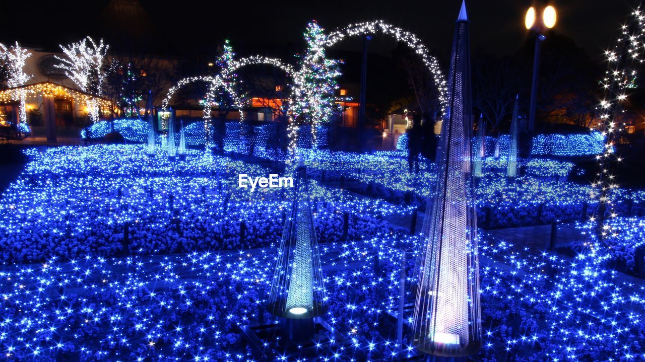 Illuminated christmas tree at night