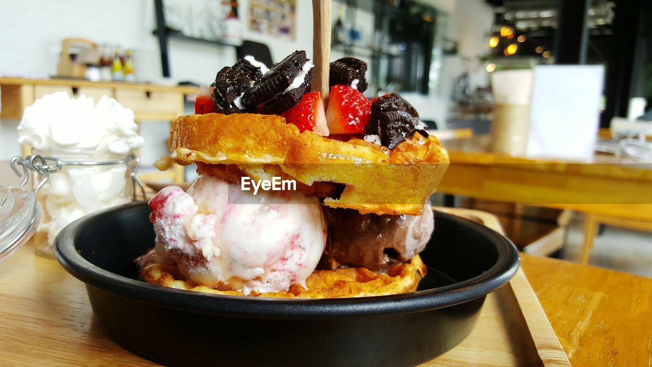 Close-up of served food in plate