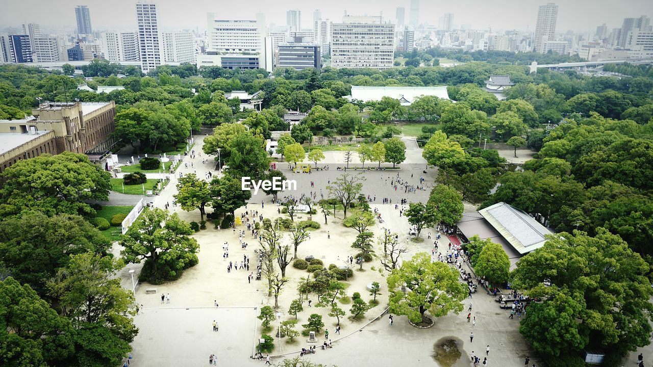 High angle view of park in city