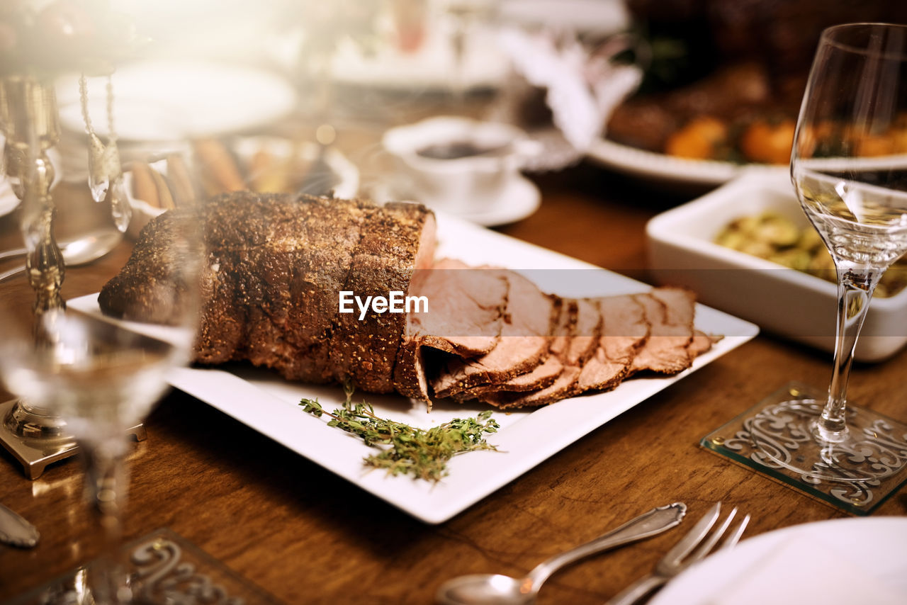 close-up of food in plate on table