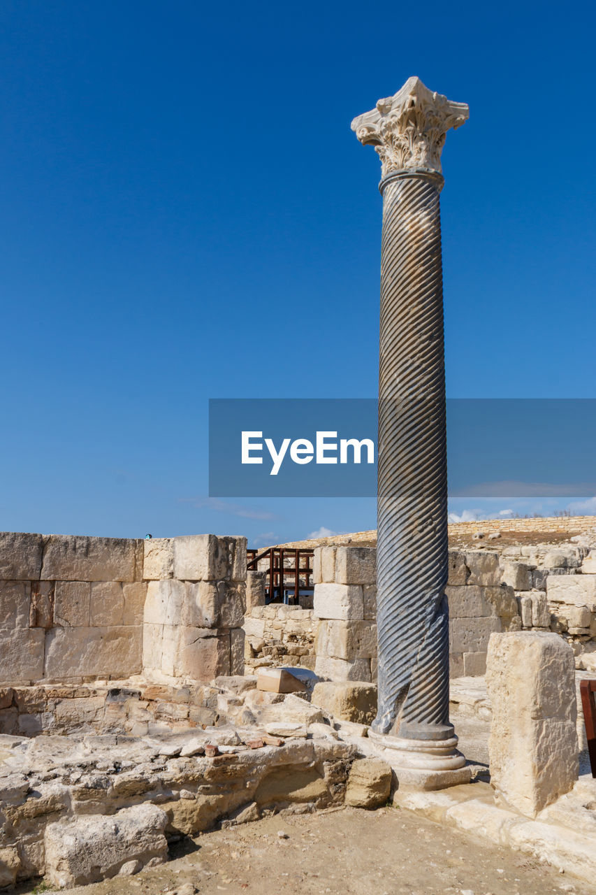 Carved stone column of the ancient city, cyprus, kourion