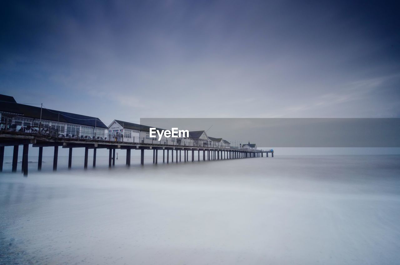 Southwold pier against cloudy sky