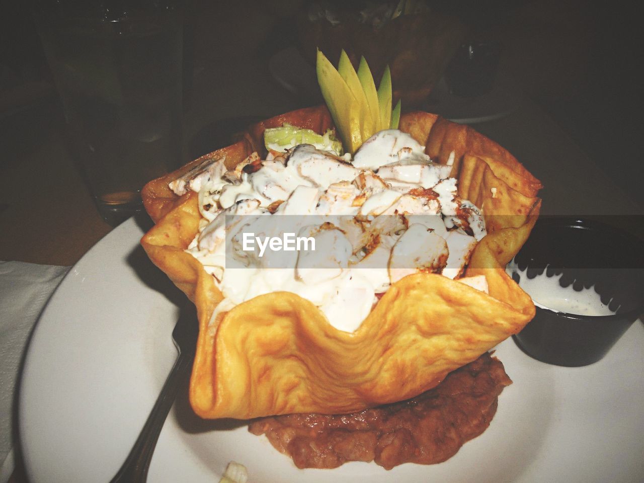 Close-up of chicken salad served on plate