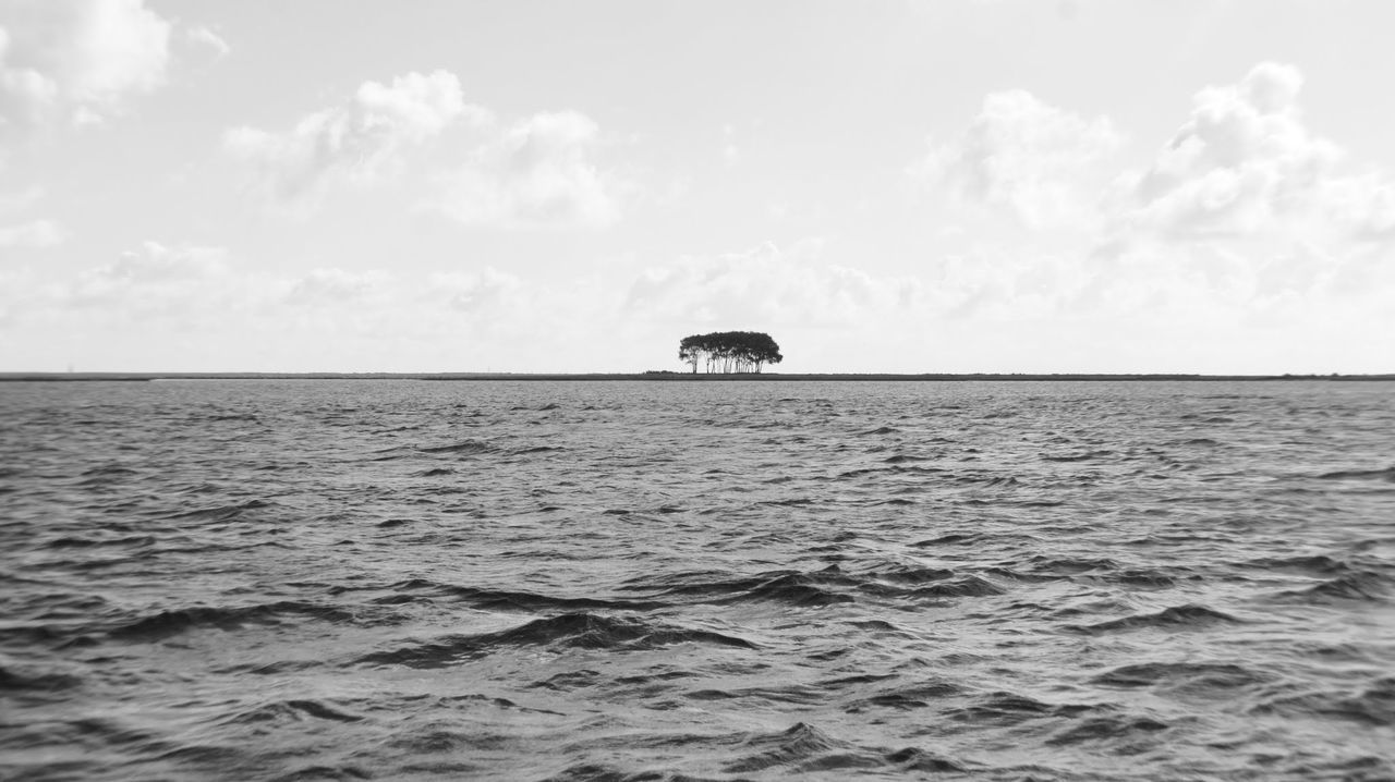 Scenic view of calm sea against cloudy sky