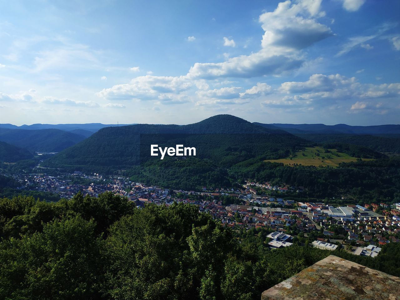 High angle view of townscape against sky