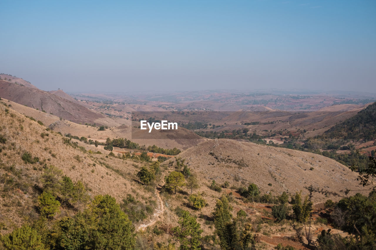 Scenic view of landscape while hiking in myanar.
