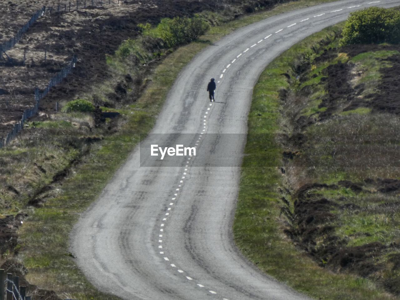 High angle view of man on road