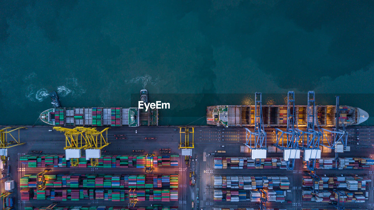 Directly above shot of cargo containers at harbor