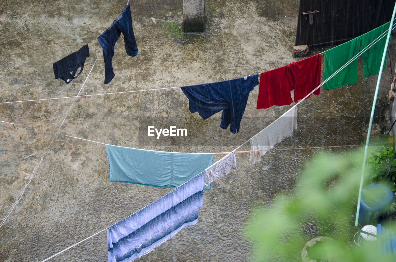 CLOTHES DRYING ON CLOTHESLINE AGAINST FIELD