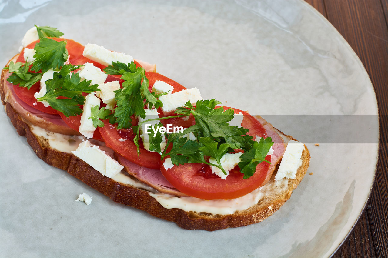 HIGH ANGLE VIEW OF PIZZA ON PLATE