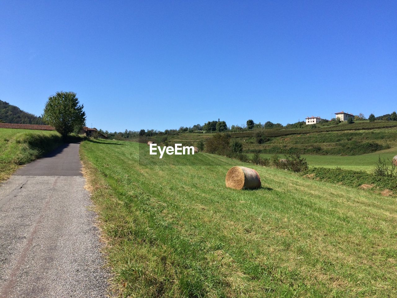 Rural landscape with bale of hay