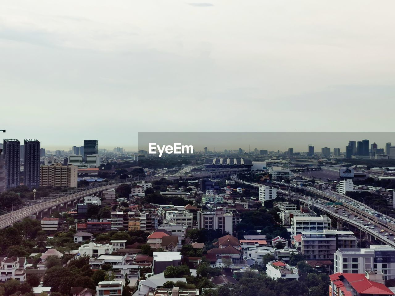 High angle view of buildings in city