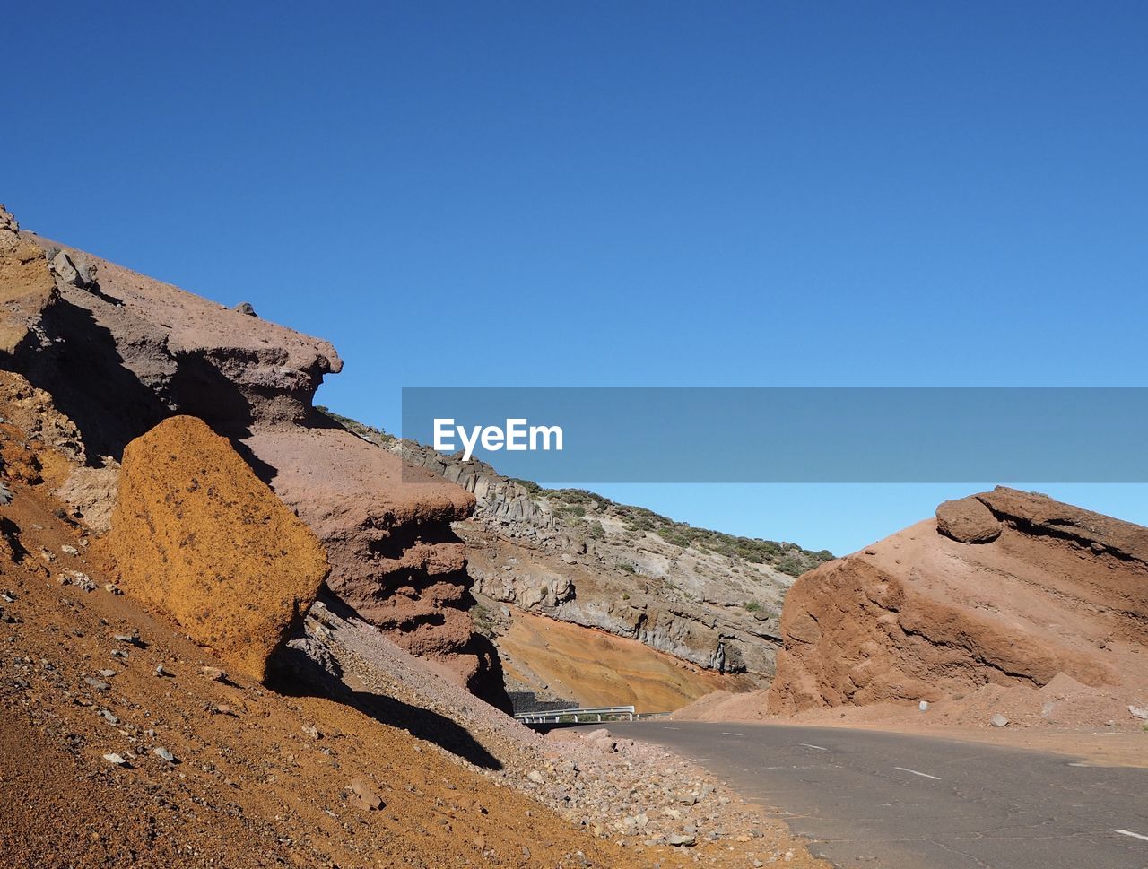 SCENIC VIEW OF ROCK FORMATION AGAINST CLEAR BLUE SKY