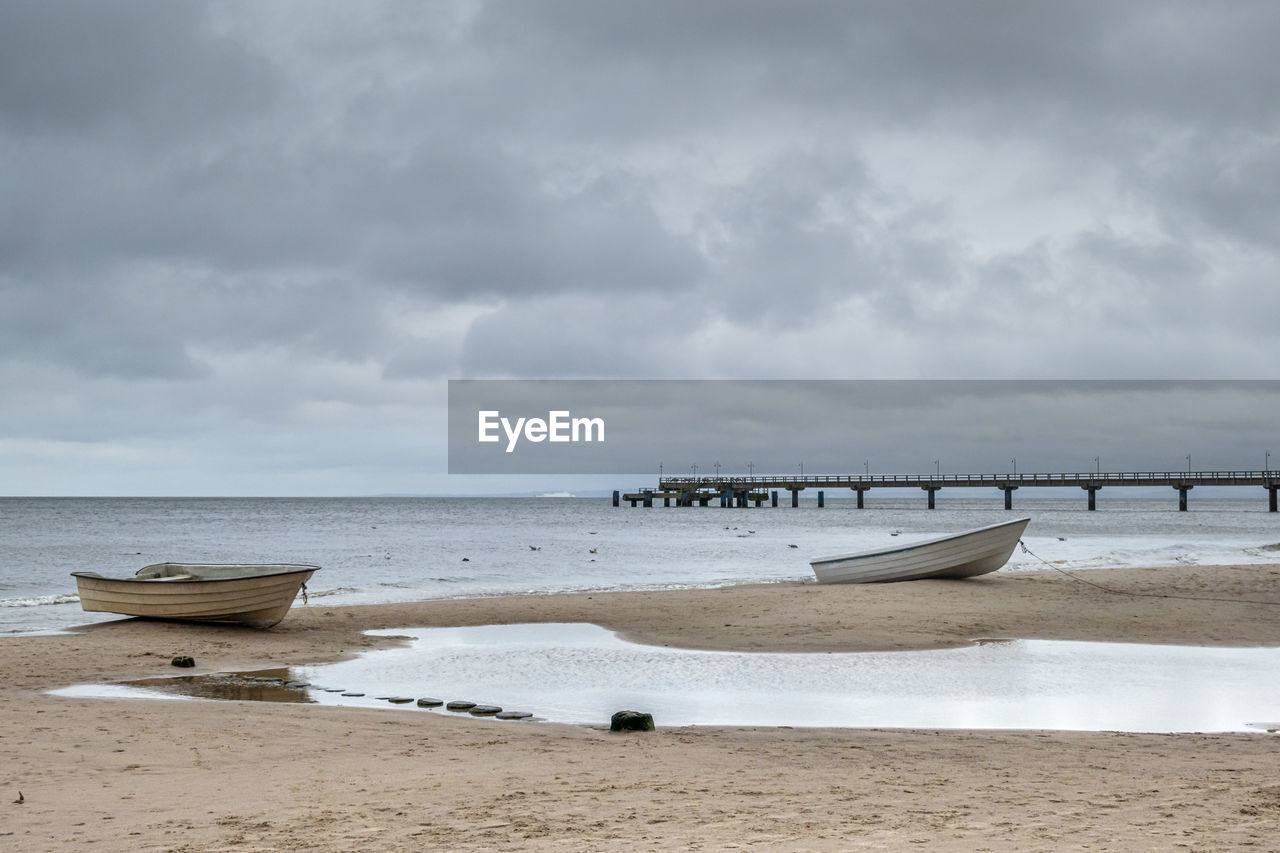 SCENIC VIEW OF BEACH AGAINST CLOUDY SKY