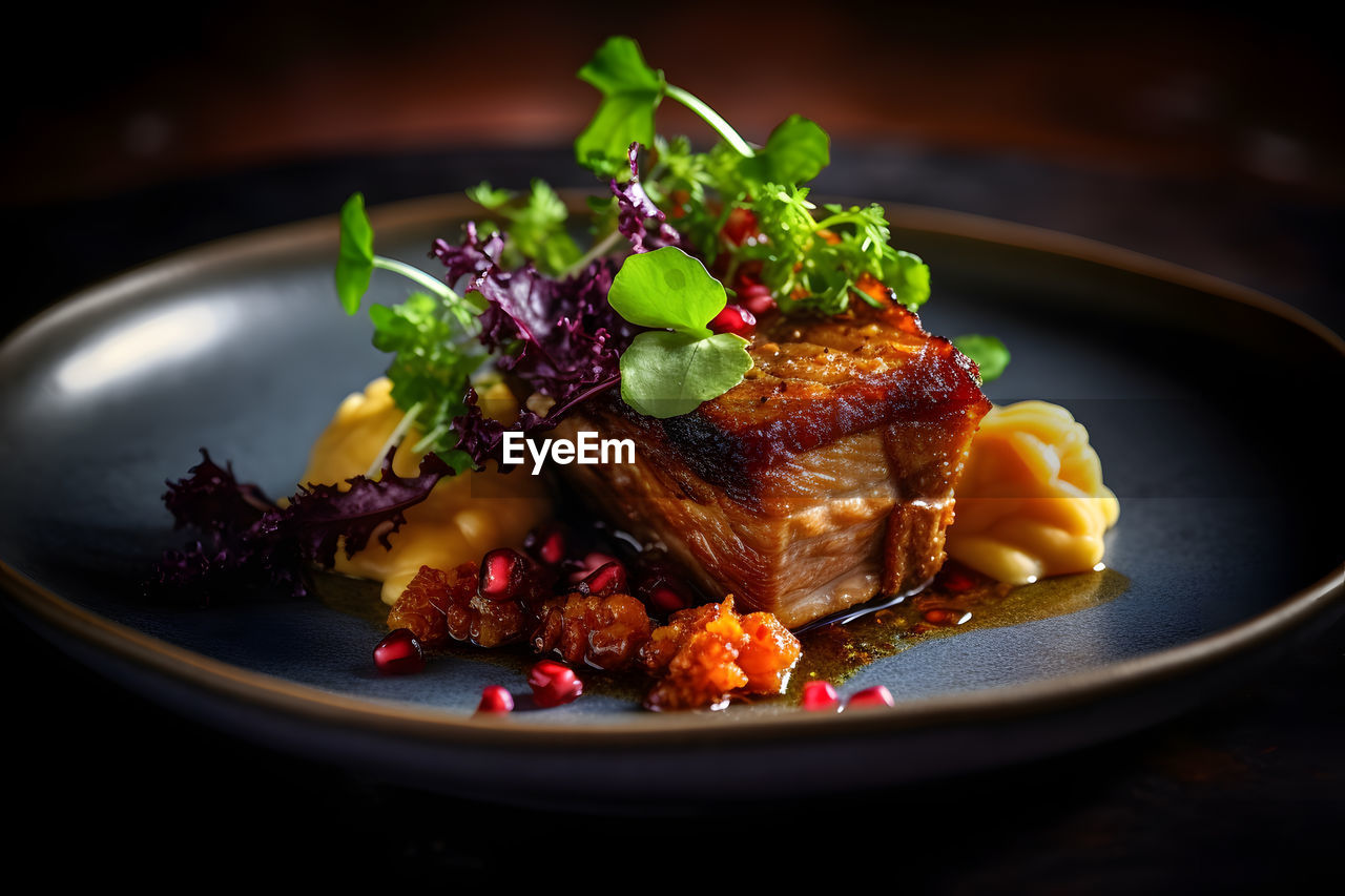 close-up of food served in plate on table