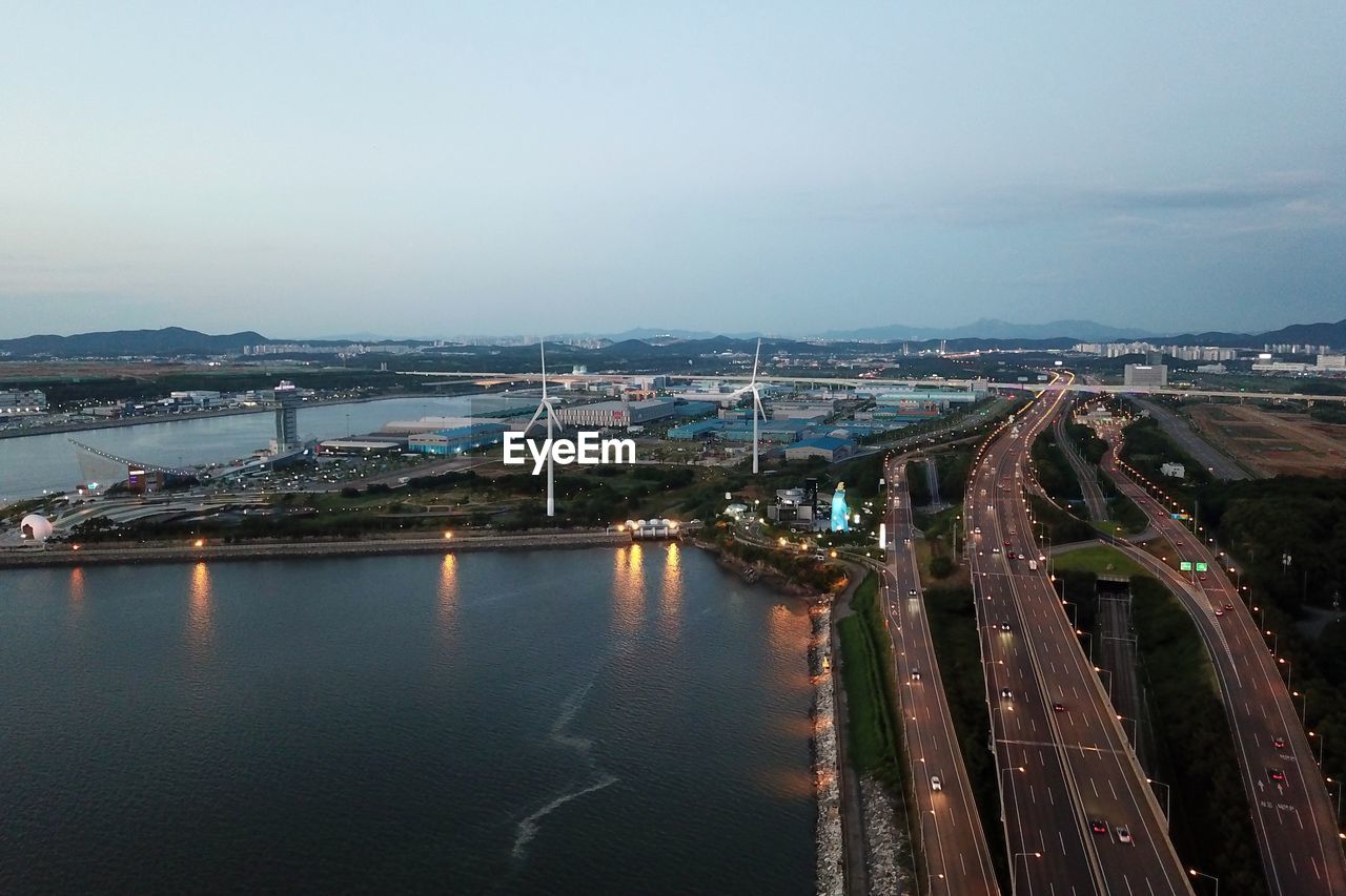 High angle view of bridge over river against sky