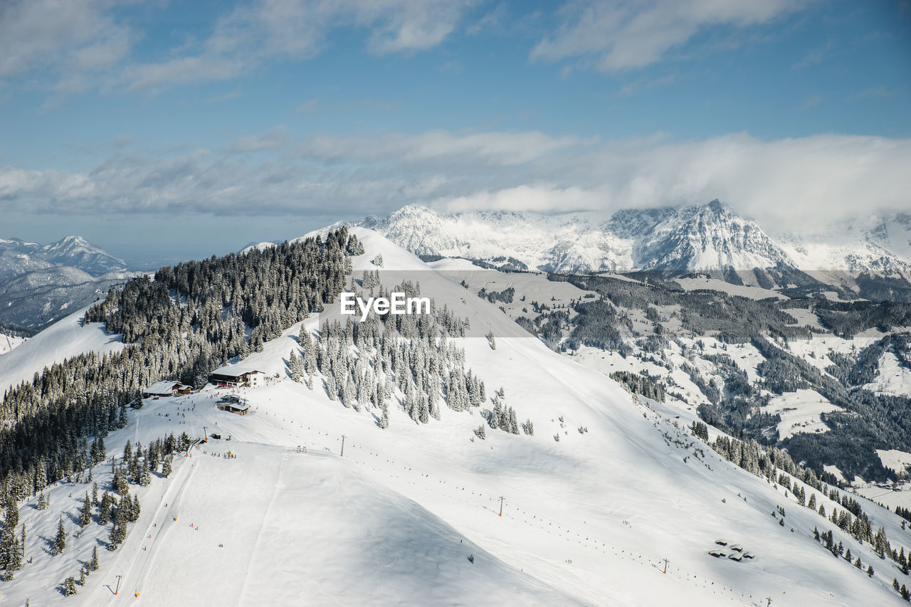 Snow covered mountain landscape near kitzbuhel, tyrol, austria