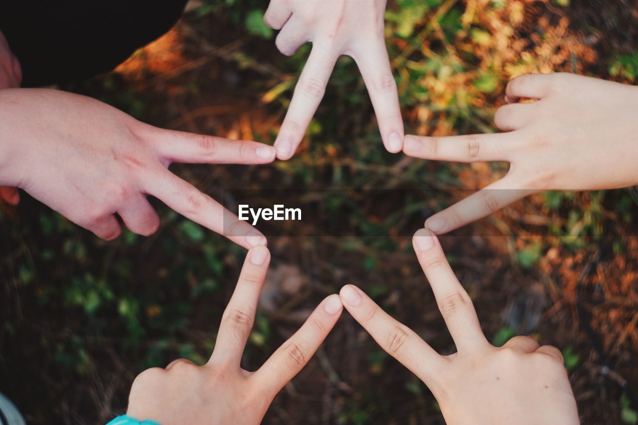 Cropped image of friends making star shape with fingers