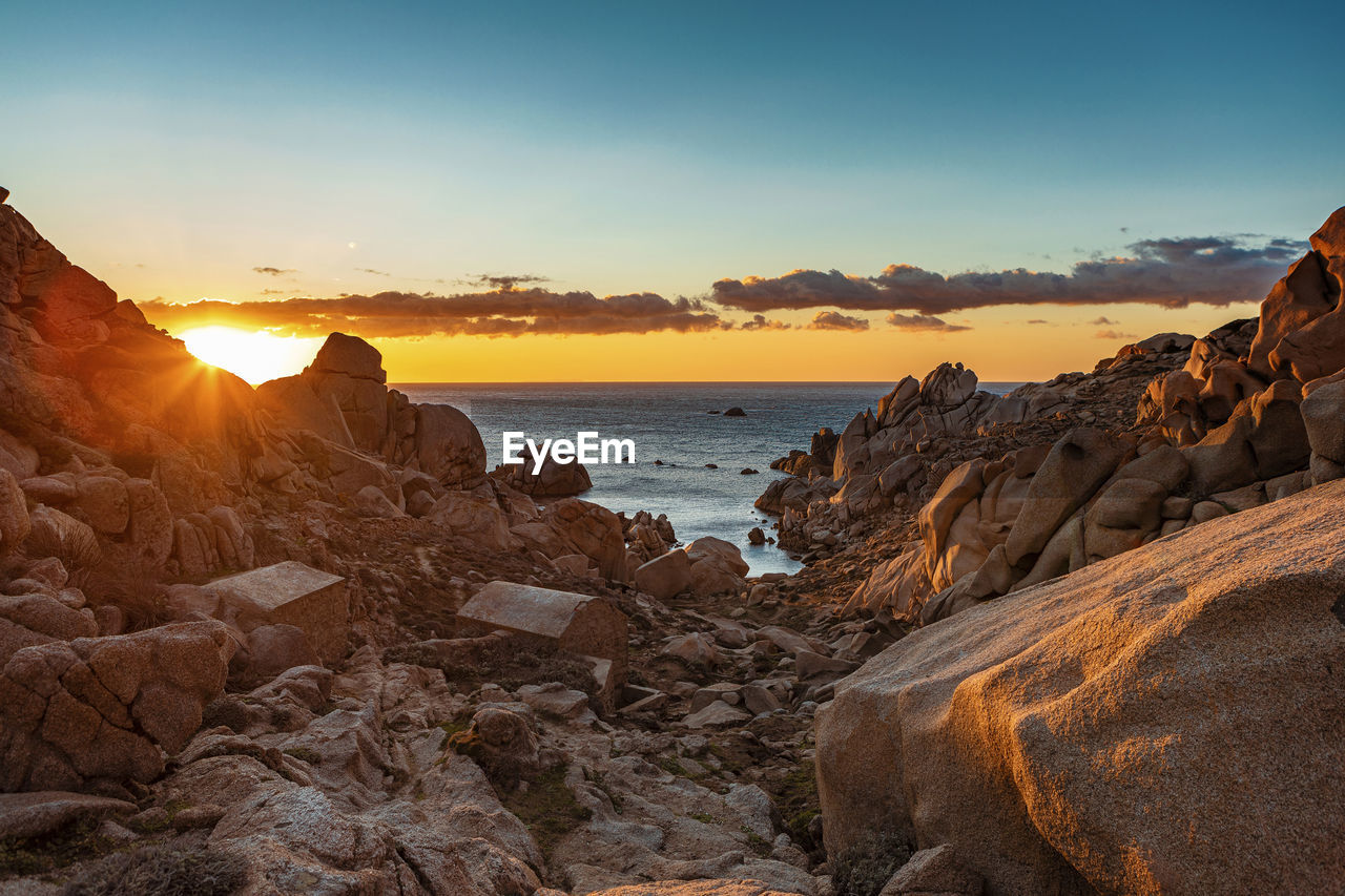 Tranquil sunset at capo testa on sardinia