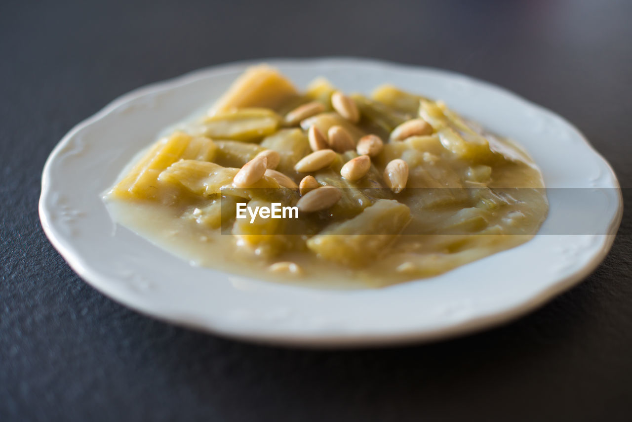 High angle view of food in plate