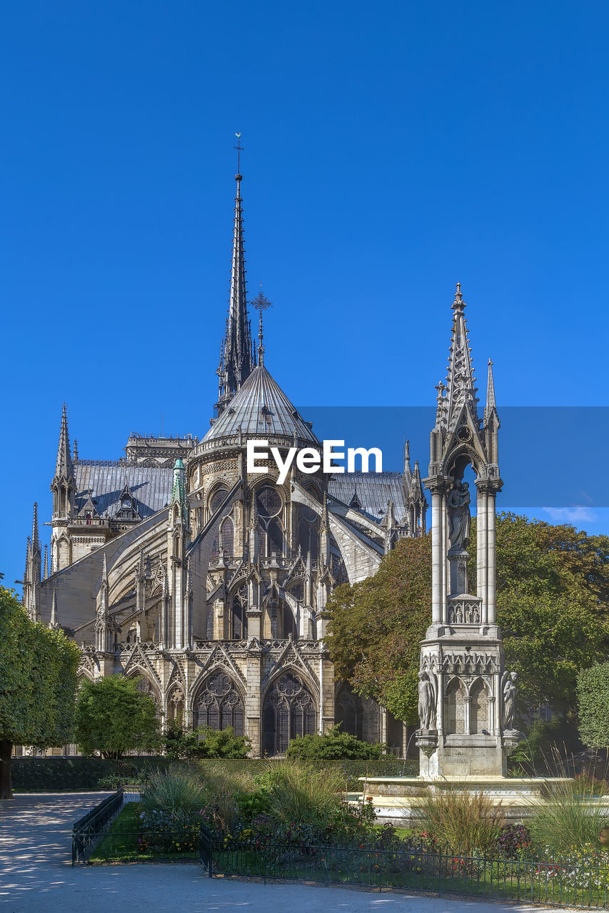 Notre-dame de paris is a medieval catholic cathedral in paris, france. view from apse