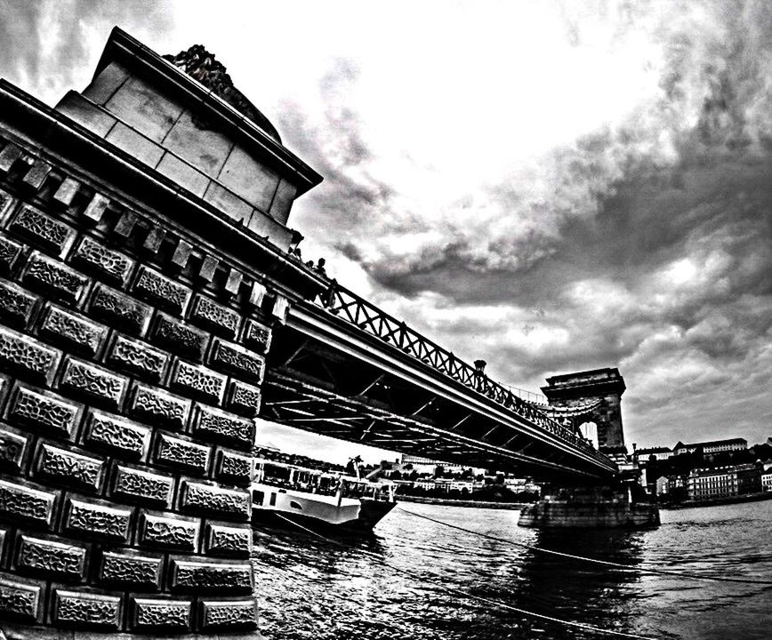Suspension bridge over river