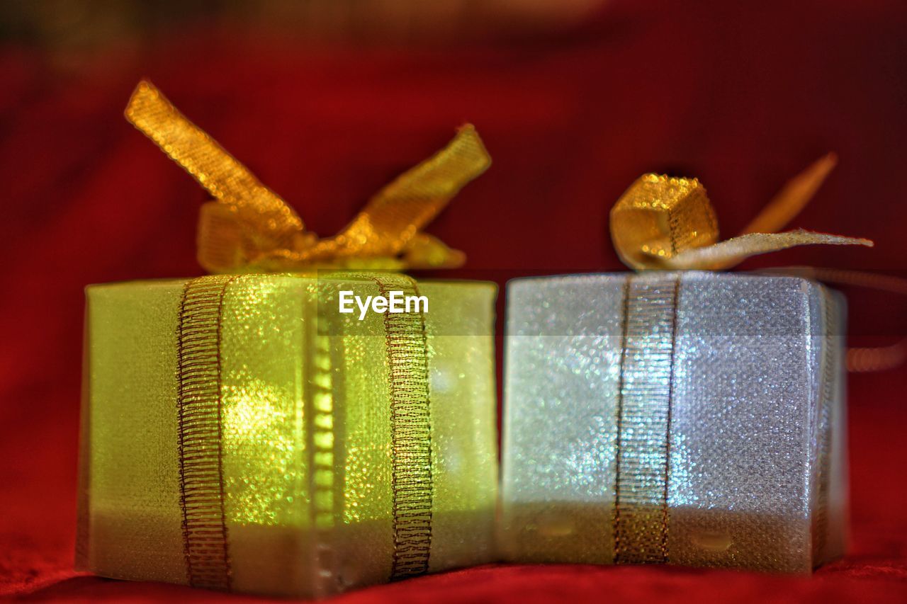 Close-up of gift boxes