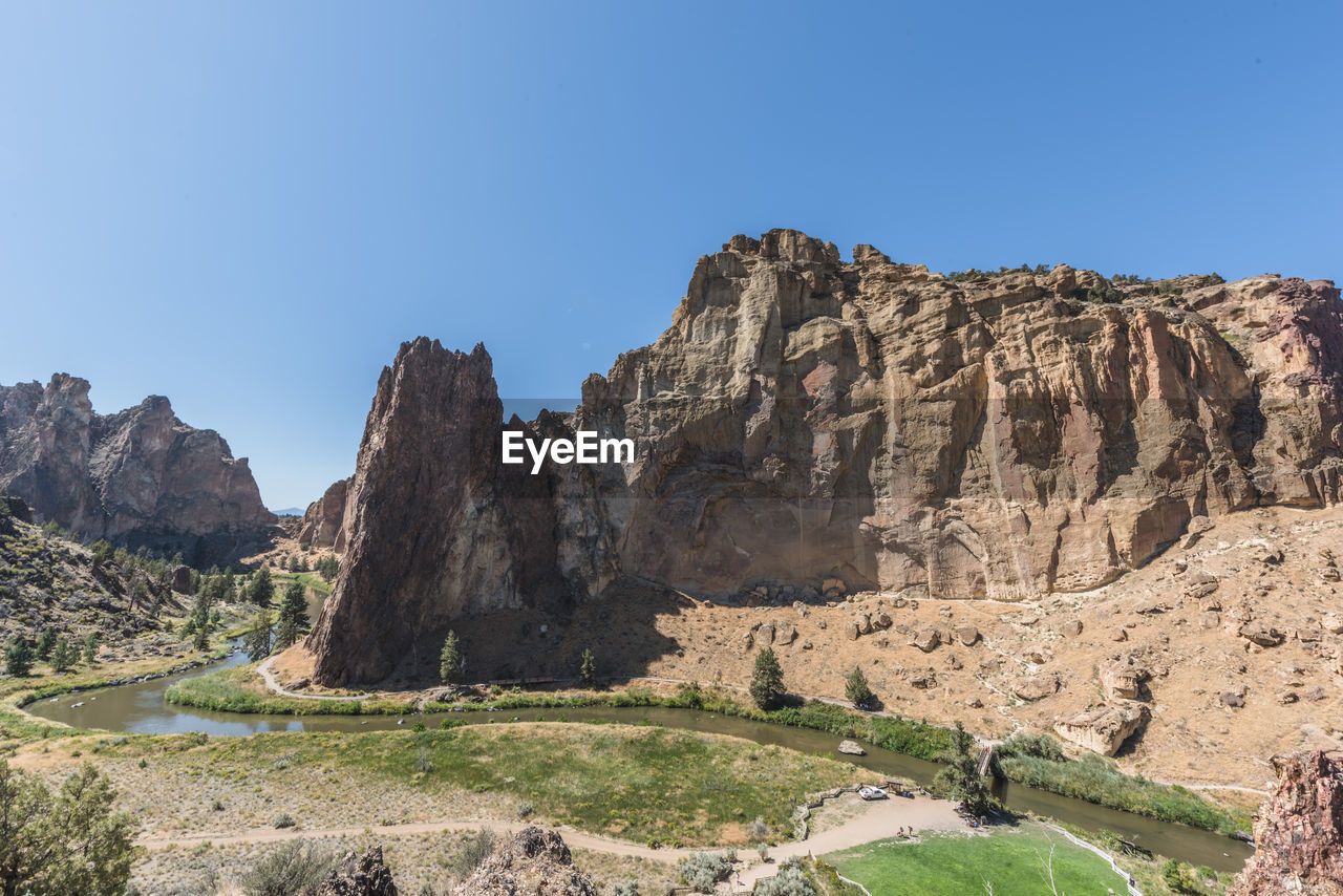 PANORAMIC VIEW OF MOUNTAIN AGAINST CLEAR BLUE SKY