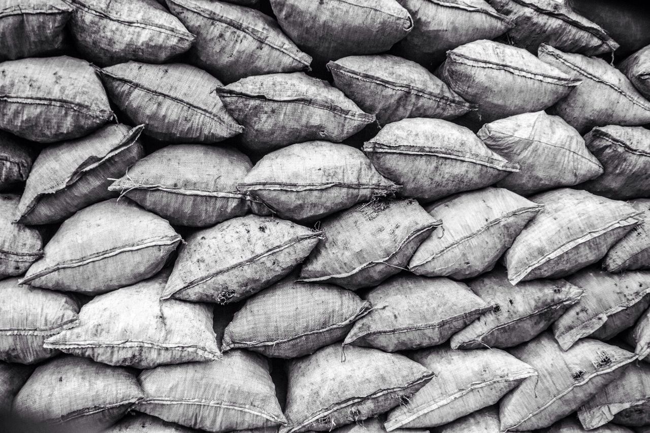 Full frame shot of stacked sacks