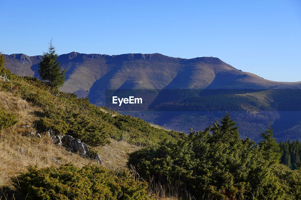 SCENIC VIEW OF MOUNTAINS AGAINST CLEAR SKY