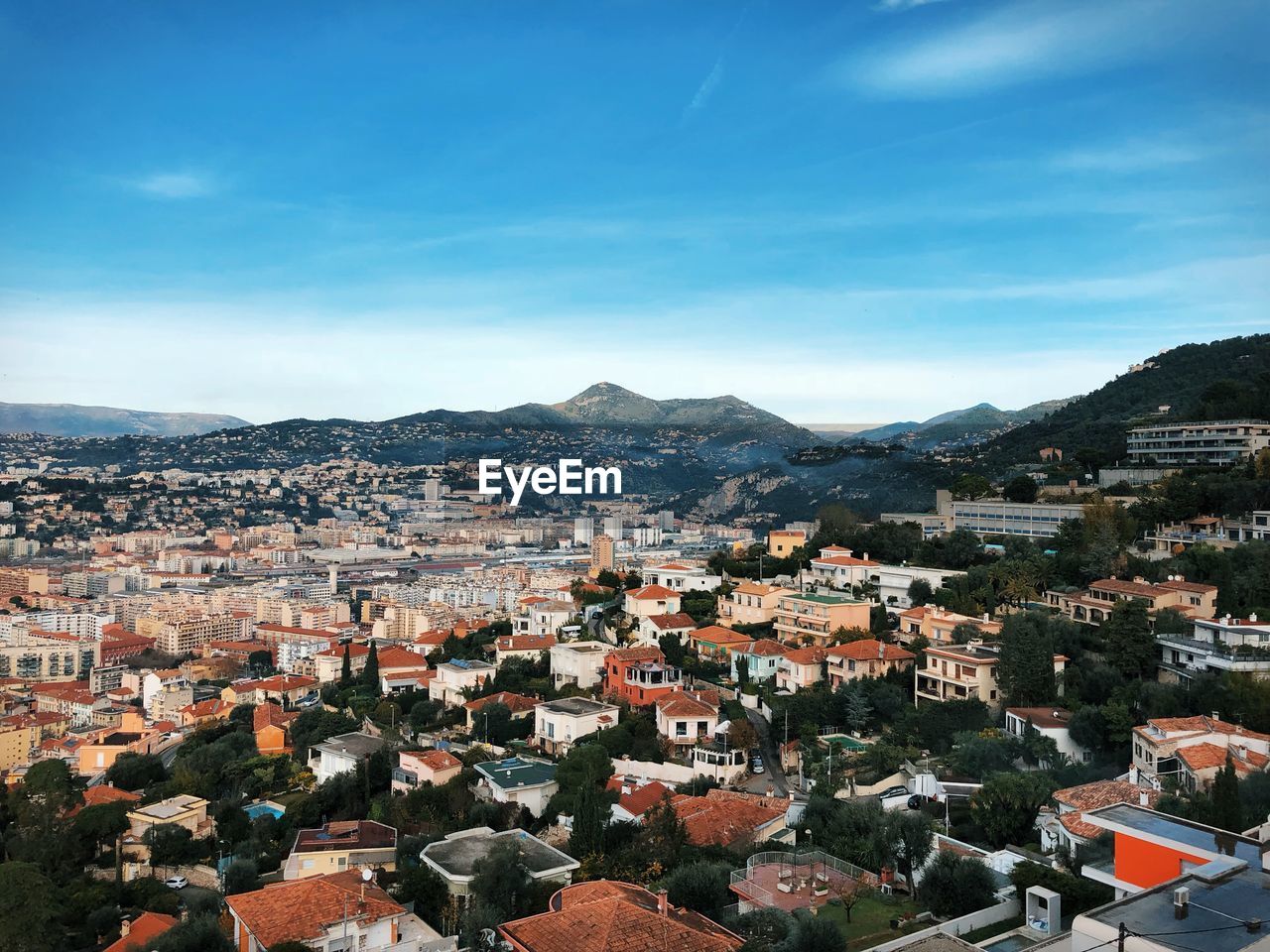 High angle view of townscape against sky