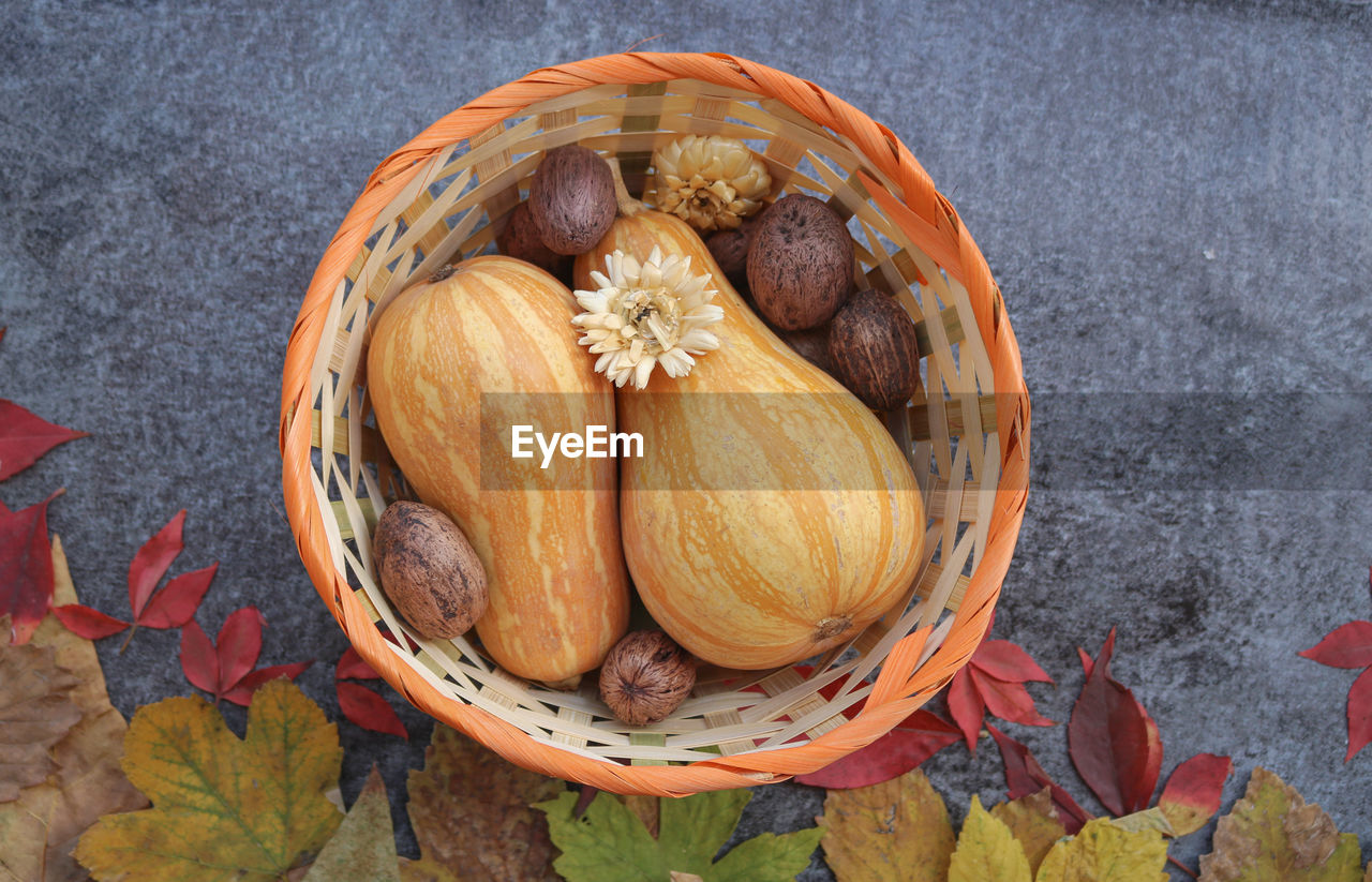 High angle view of food in basket