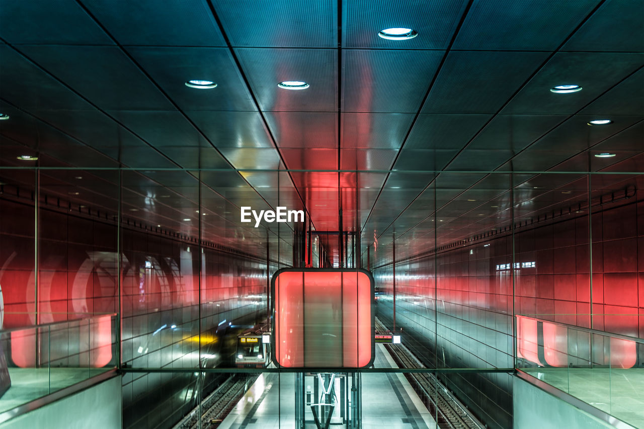 Fantastic play of light on the modern metro station in hamburg .impressionism style